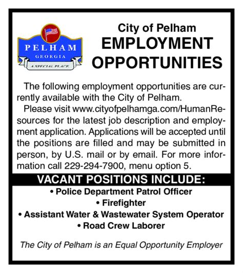 city of pelham job openings.